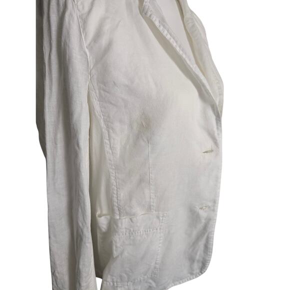 Eileen Fischer Blazer Organic Cotton Notched Collar Poplin Coat White Medium - Picture 3 of 7